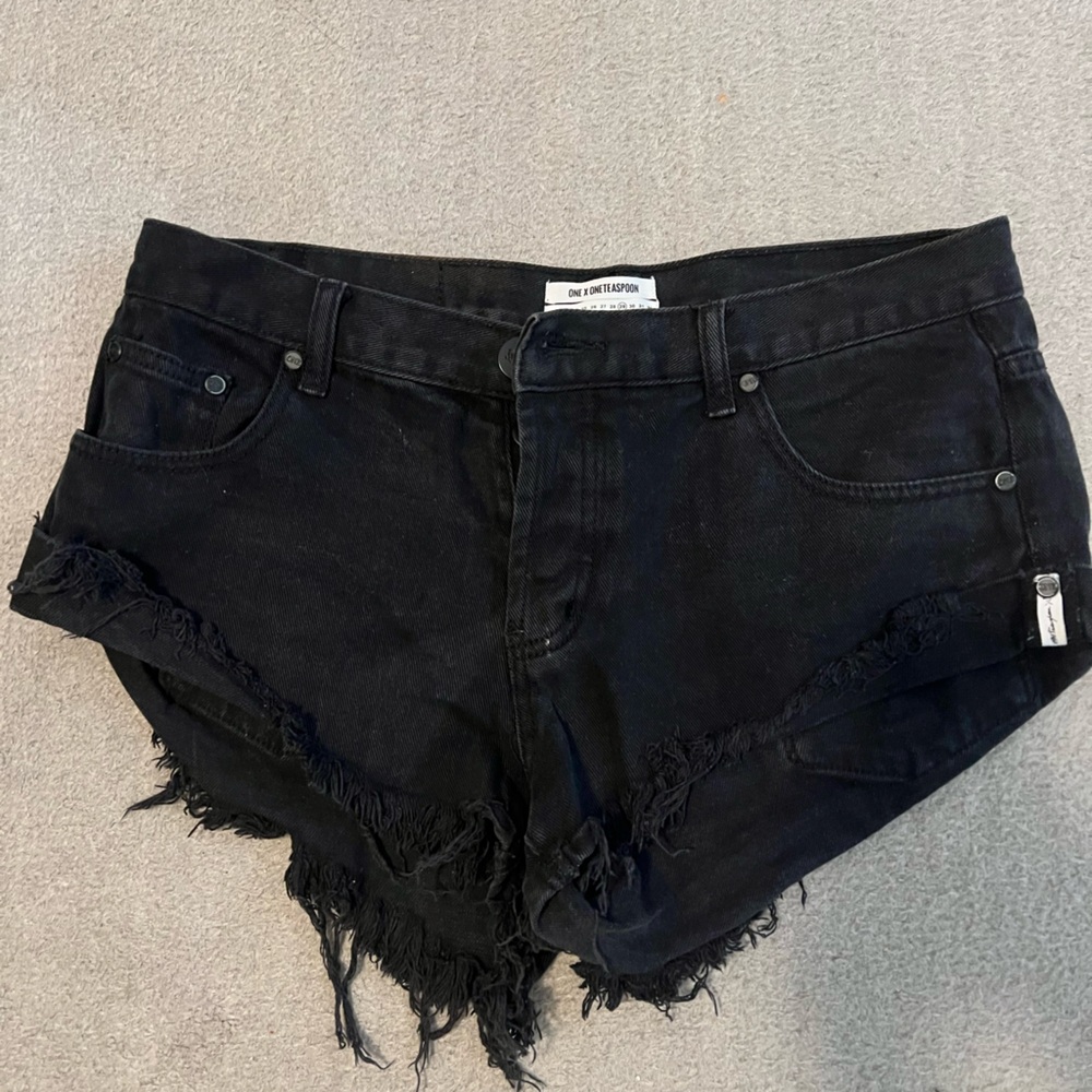 One Teaspoon Black Buttoned Denim Shorts